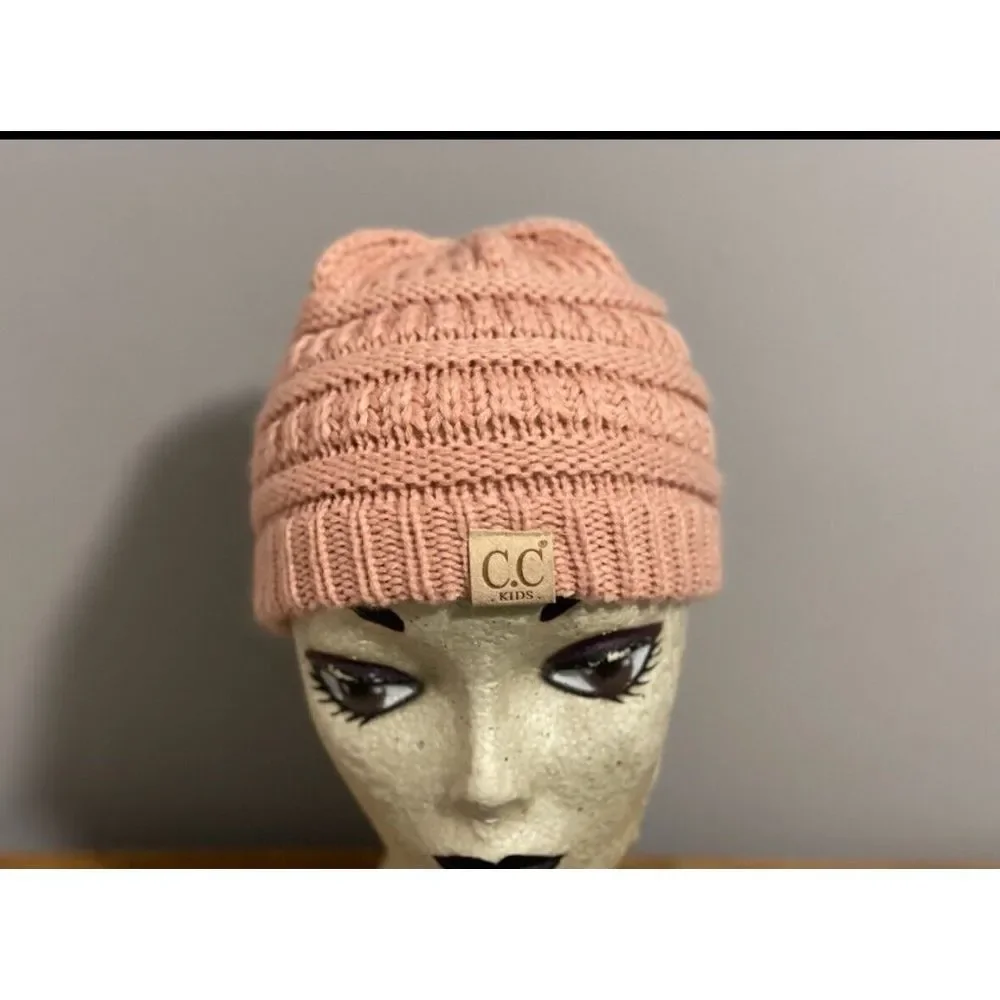 C.C Kids' Children's Soft Warm Fuzzy Two Tone Cuff Beanie Skull Cap Corral Peach